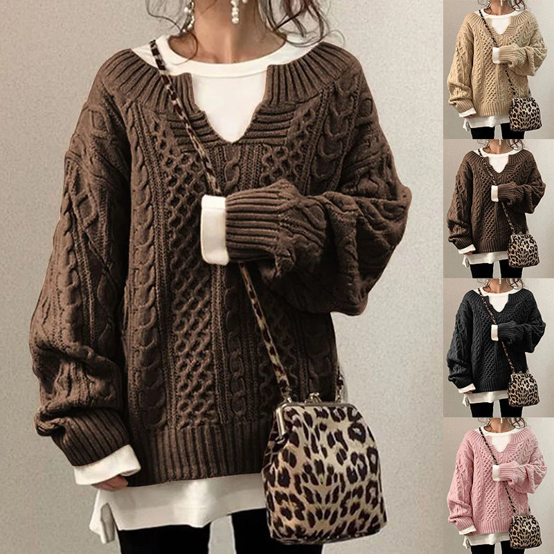 Linen Pattern Sweater Casual Knit Sweater