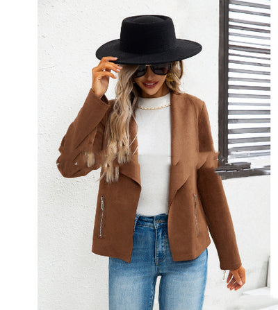 Women's Solid Color Suede Coat