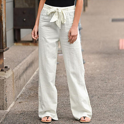 Elastic Waist Solid Color Cotton And Linen Wide-leg Pants Loose Trousers