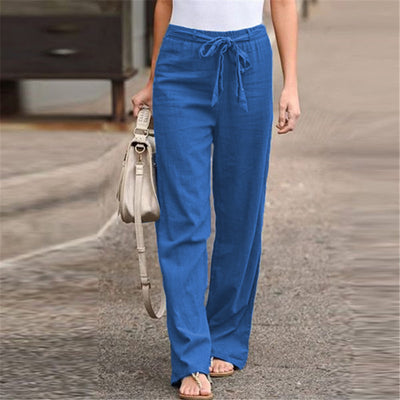 Elastic Waist Solid Color Cotton And Linen Wide-leg Pants Loose Trousers