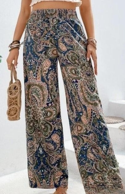 Bohemian Paisley Printed Wide-leg Pants