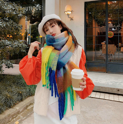 Fashion Striped Mohair Plaid Scarf For Women