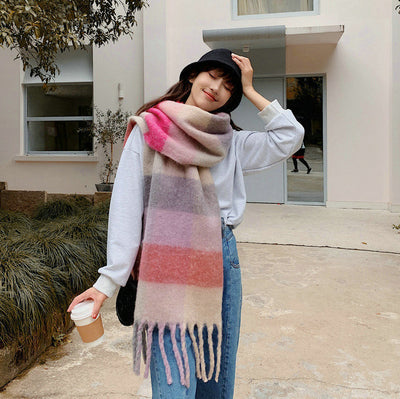 Fashion Striped Mohair Plaid Scarf For Women