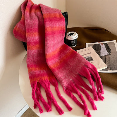 Fashion Striped Mohair Plaid Scarf For Women