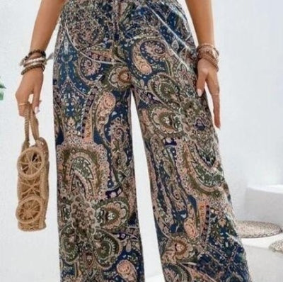 Bohemian Paisley Printed Wide-leg Pants