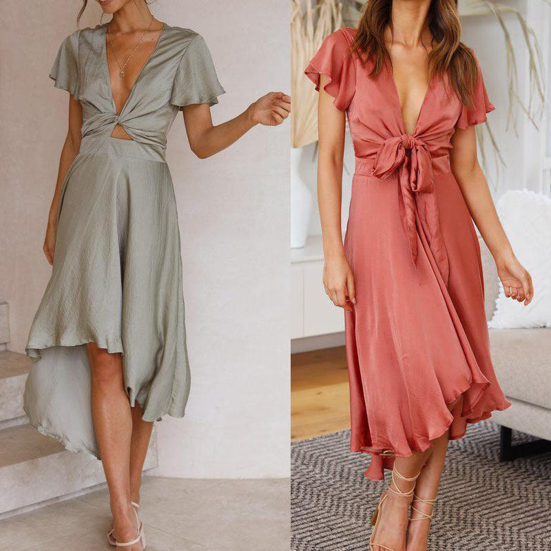 V-neck Irregular Dress