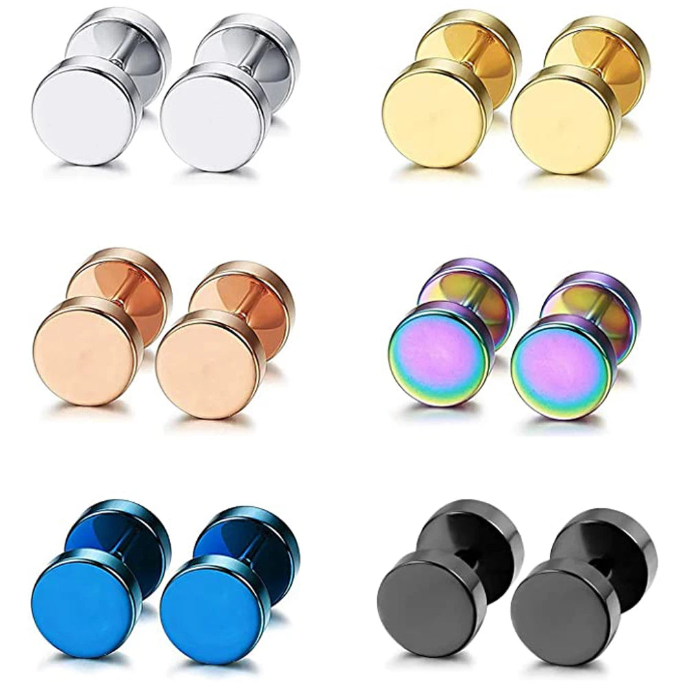 2 Piece Punk Stainless Steel Screw Dumbbell Gothic Stud Earrings For Women Men Street pop Hip Hop Rock Hypoallergenic Earrings