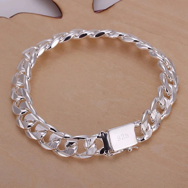 New High-end Women's Mens Fine S925 Sterling Silver Bracelet Fashion Jewelry Gift Men's 10MM Square Beautiful Gem