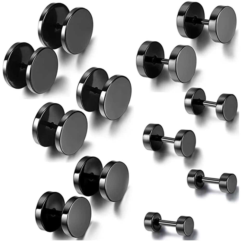 2 Piece Punk Stainless Steel Screw Dumbbell Gothic Stud Earrings For Women Men Street pop Hip Hop Rock Hypoallergenic Earrings