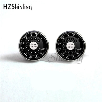 ED-0013 New Fashion Vintage Telephone Stud Earring Handmade Glass Dome Retro Telephone Dial Classic Jewelry Round Earrings HZ4