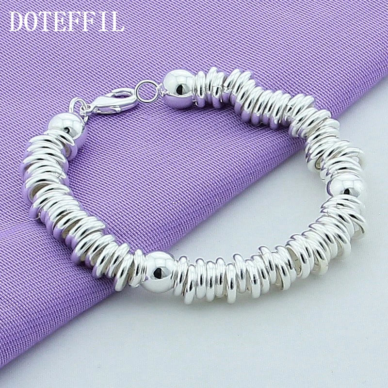 DOTEFFIL 925 Sterling Silver Solid Beads Full Circle Bracelet Chain For Women Men Wedding Engagement Party Jewelry