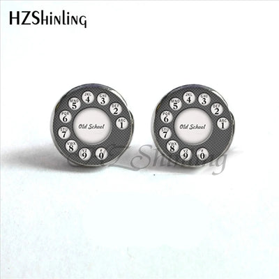 ED-0013 New Fashion Vintage Telephone Stud Earring Handmade Glass Dome Retro Telephone Dial Classic Jewelry Round Earrings HZ4