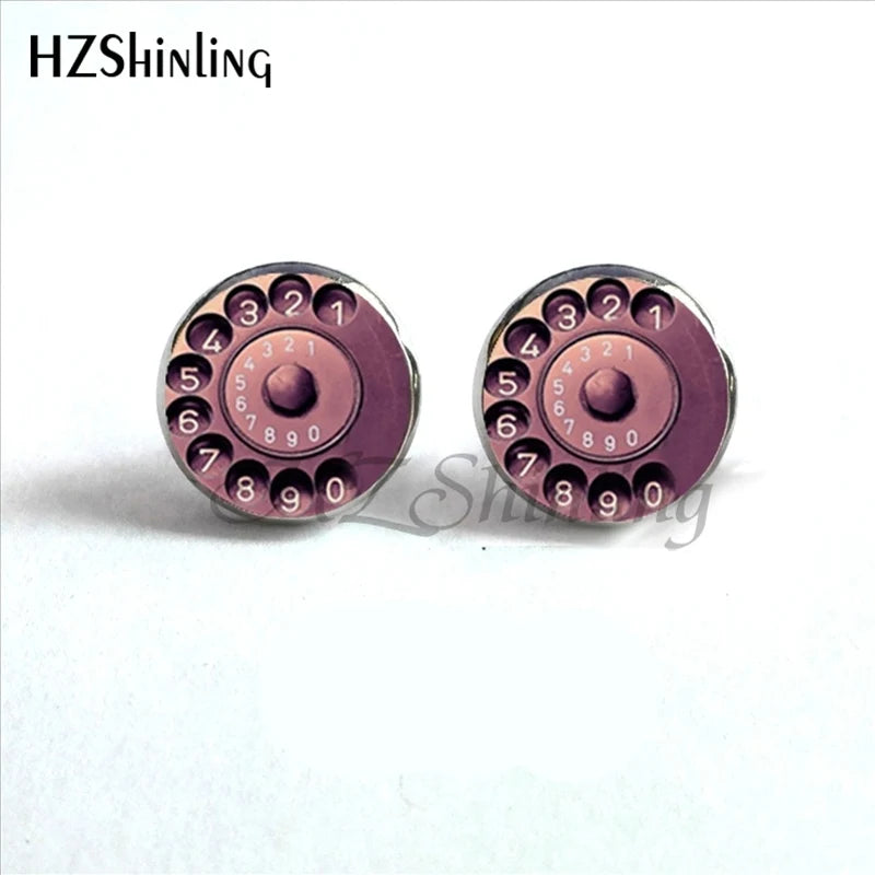 ED-0013 New Fashion Vintage Telephone Stud Earring Handmade Glass Dome Retro Telephone Dial Classic Jewelry Round Earrings HZ4