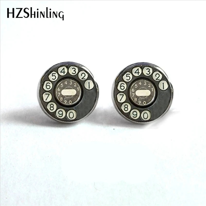 ED-0013 New Fashion Vintage Telephone Stud Earring Handmade Glass Dome Retro Telephone Dial Classic Jewelry Round Earrings HZ4