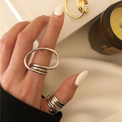 2pcs Women Rings Exaggerated Lines Rings 2024 Fashion Simple Distorted Geometric Party Statement Jewelry Gift