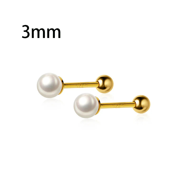 2PCS Stainless Steel Pearl Ear Studs Earrings For Women/Men 3mm 4mm 5mm Tragus Cartilage Piercing Jewelry