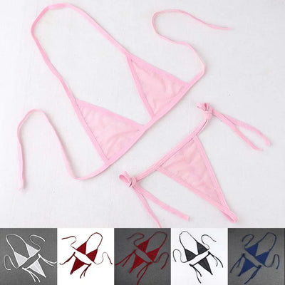 Womens Sexy Mesh Strap Lingerie Bikini Swimwear Bra With Tie Side Thong Beachwear Strap Bra Underwear Set Casual Female Bikini