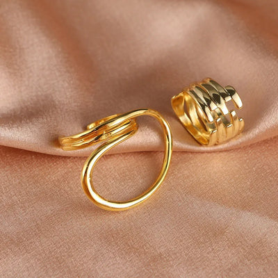 2pcs Women Rings Exaggerated Lines Rings 2024 Fashion Simple Distorted Geometric Party Statement Jewelry Gift