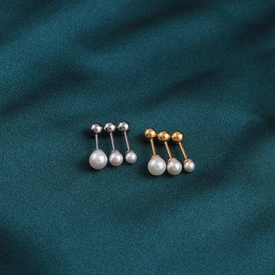 2PCS Stainless Steel Pearl Ear Studs Earrings For Women/Men 3mm 4mm 5mm Tragus Cartilage Piercing Jewelry