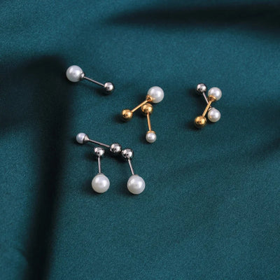 2PCS Stainless Steel Pearl Ear Studs Earrings For Women/Men 3mm 4mm 5mm Tragus Cartilage Piercing Jewelry