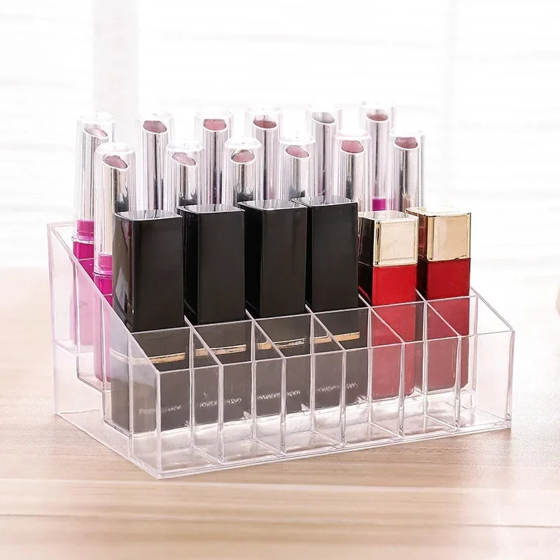 Lipstick Storage Box, Acrylic Makeup Organizer, Nail Polish Lipstick Display Rack, Cosmetics Organization Box, 24/6 Compartments