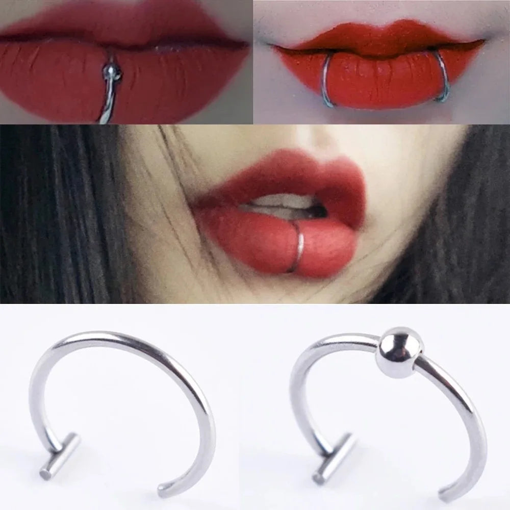 1Pc Stainless Steel Fake Nose Rings Hoops, Septum Rings C Clip Lip Ring Fake Nose Piercing Non-Pierced Body Jewelry for Women