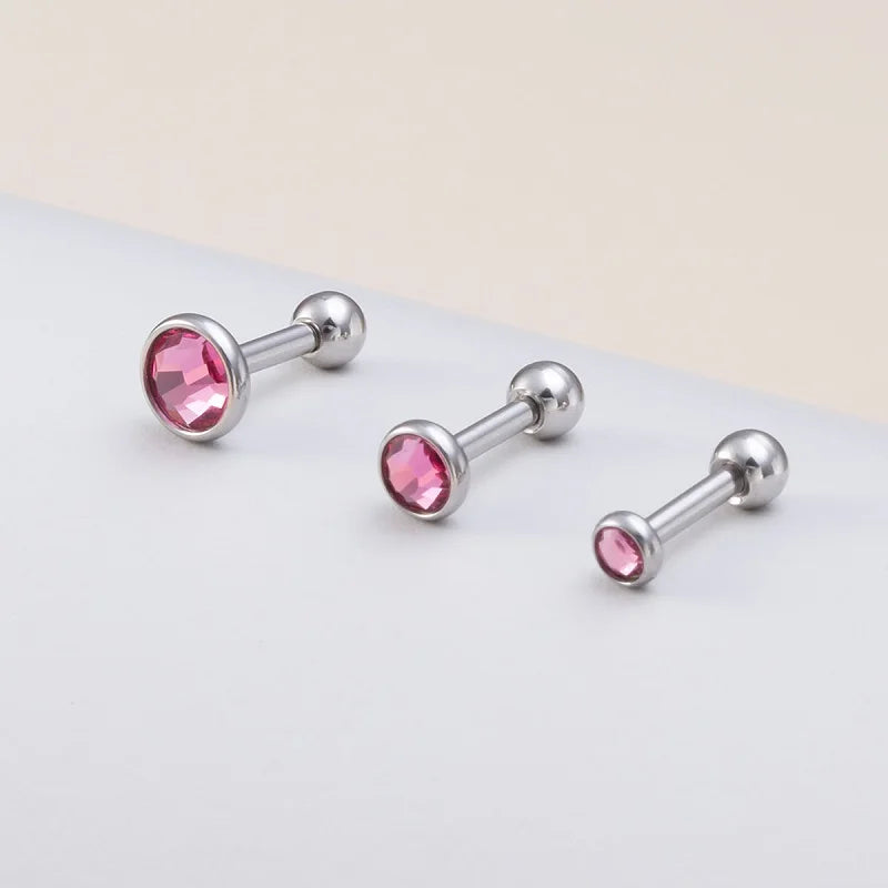 2Pcs 3/4/5Mm Crystal Stud Earring Screw Back Stainless Steel Cz Zircon Earrings Men Women Ear Cartilage Piercing Body Jewelry