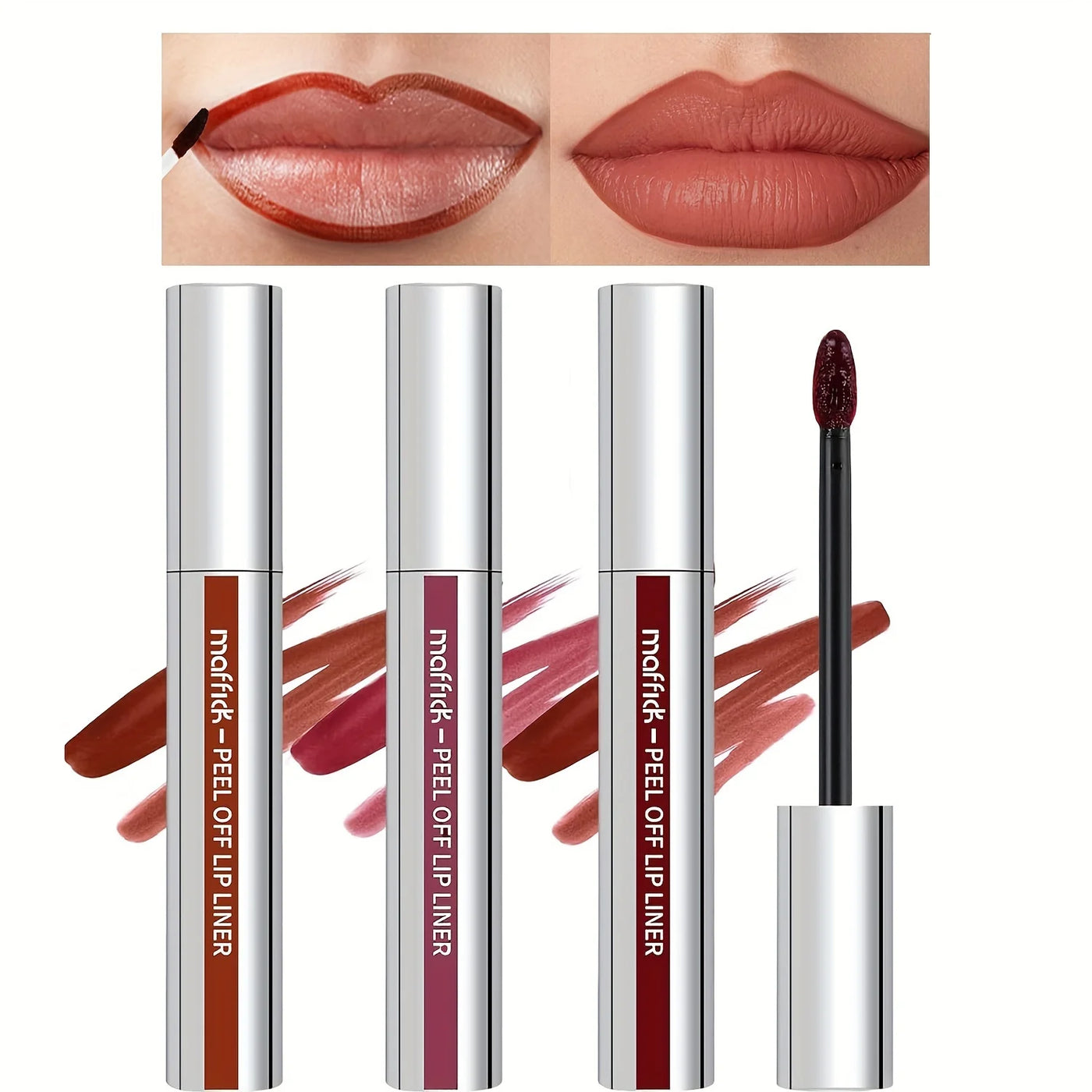 Peel-off Lip Liner Pen 3 Colors, Temporary Lip Tattoo, Waterproof, Smudge-proof, Non-stick Cup, Tattoo Lipstick Makeup