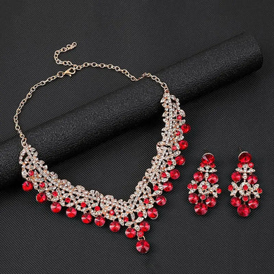 Rhinestone Necklace Earrings Set Elegant Jewelry Set Green Rhinestone Bridal Jewelry Set with Symmetric for Wedding for Women