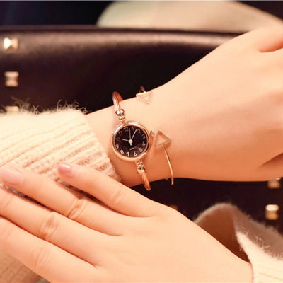 YIKAZE Women Watches Small Gold Bangle Bracelet Watch Stainless Steel Retro Ladies Quartz Wristwatch Clock Fashion Dress Watch