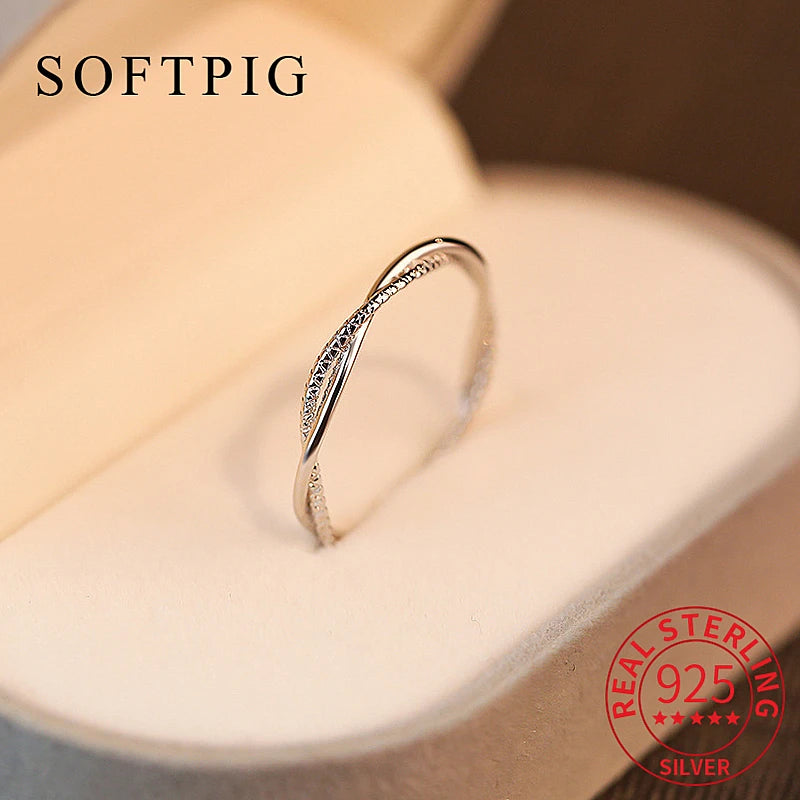 SOFTPIG Real 925 Sterling Silver Line Cross Adjustable Ring for Women Classic Fine Jewelry Minimalist Accessories