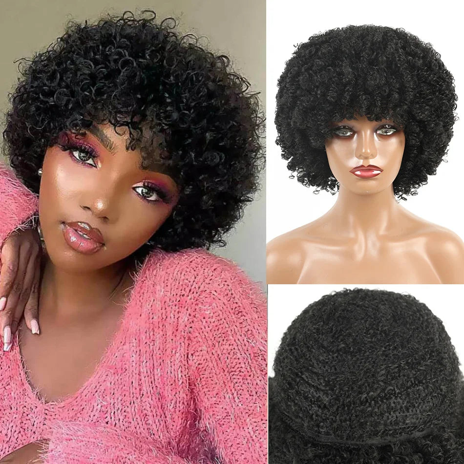 Short Afro Kinky Curly Wigs Synthetic Pixie Wigs For Black Women Natural Hair Styles Curly Hair Short Afro Curly Wigs For Women