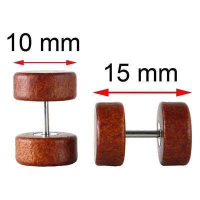 WKOUD Fake Plugs Wood Stud Earrings Fake Gauge Natural Wood Cheater Plugs Faux Gauges Earrings For Men Women 6-12mm