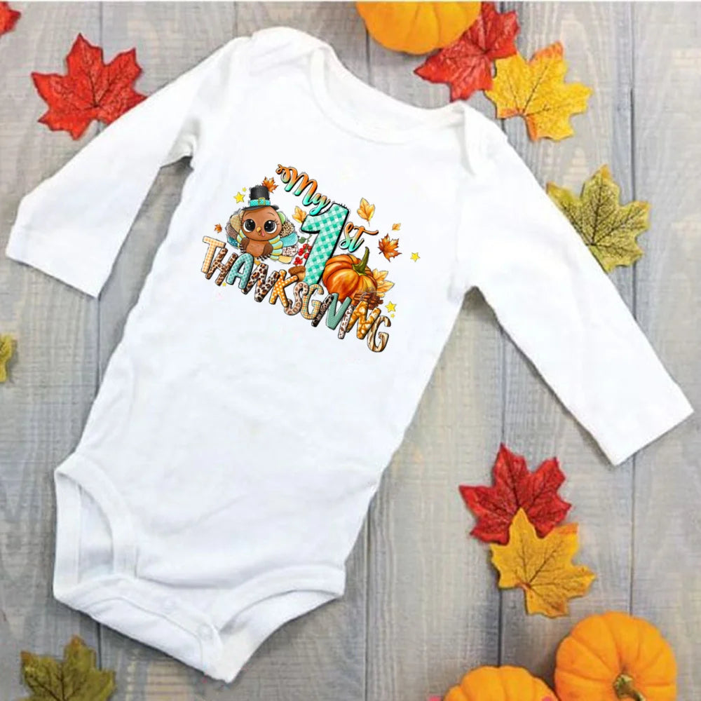 My First Thanksgiving Baby Boys Girls Romper Infant Cute Baby Clothes Toddler Thanksgiving Gift Rompers Fall Baby Jumpsuit