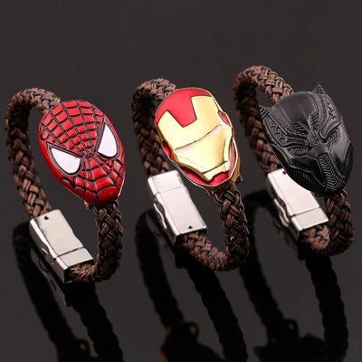 Marvel Movie Jewelry The Avengers Captain America Thor Iron Man Alloy Pendant Hand Woven Rope Bracelet Accessories Gift