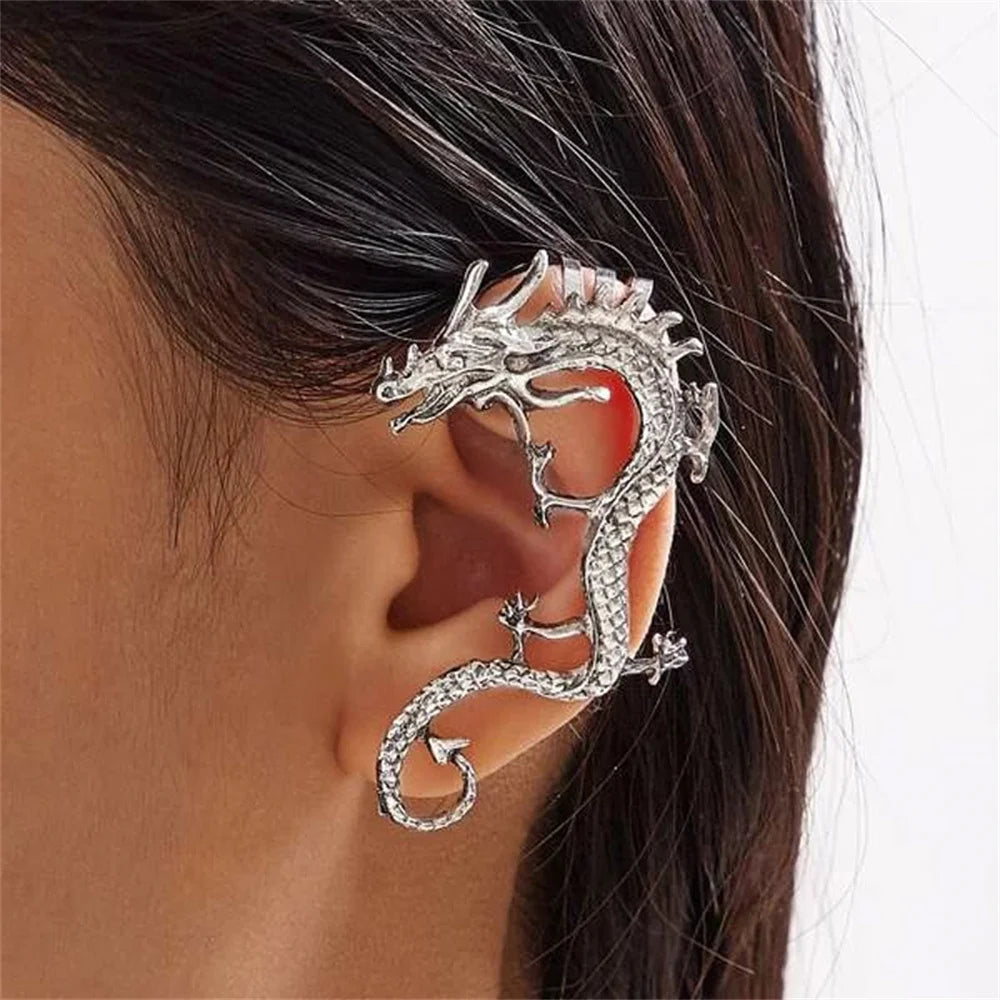 Wu's2022 New Dragon Ear Clips Retro Punk Jewelry Accessories Earrings Men and Women Clip Ear Clips Earrings Without Ear Holes Me