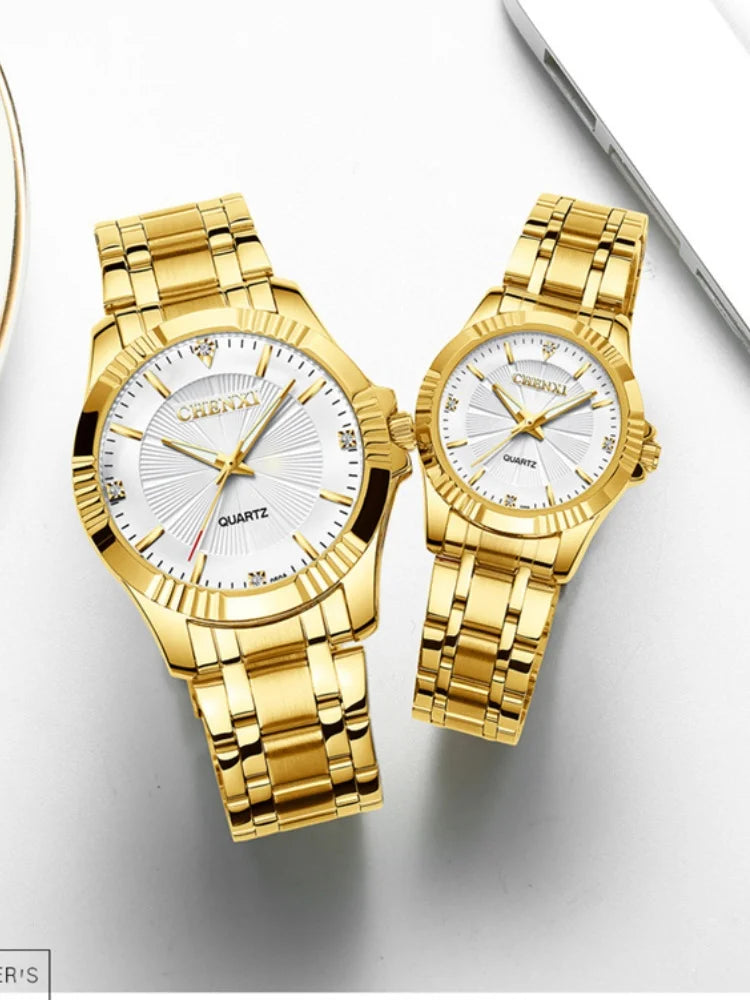 CHENXI 050A Brand Luxury Gold Dress Watches Stainless Steel Unique Golden Woman Men Business Quartz Wristwatch Waterproof