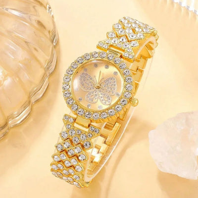 2pcs Butterfly Original Diamond Watch for Women Fashion Elegant Stainless Steel Quartz Wristwatch Luxury Ladies Dress Watches