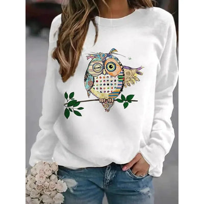 Crew-neck Hoodie Fashion Print Instagram Owl Pullover Base Sweatshirt  Streetwear Women  Clothes  Sweatshirts