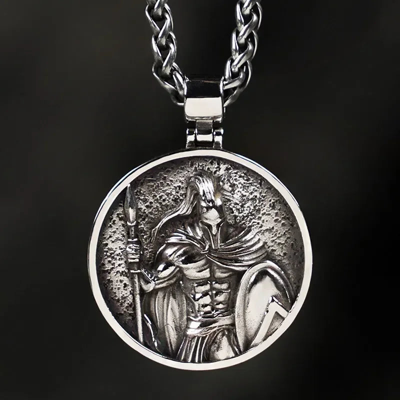 Classic King of War Spartan Warrior Portrait Pendant Men\\\'s Necklace Trend Rock Hip Hop Party Fashion Jewelry Christmas Gift