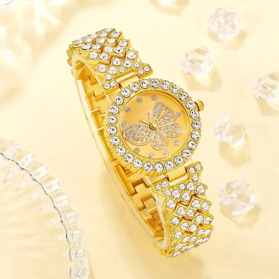 2pcs Butterfly Original Diamond Watch for Women Fashion Elegant Stainless Steel Quartz Wristwatch Luxury Ladies Dress Watches