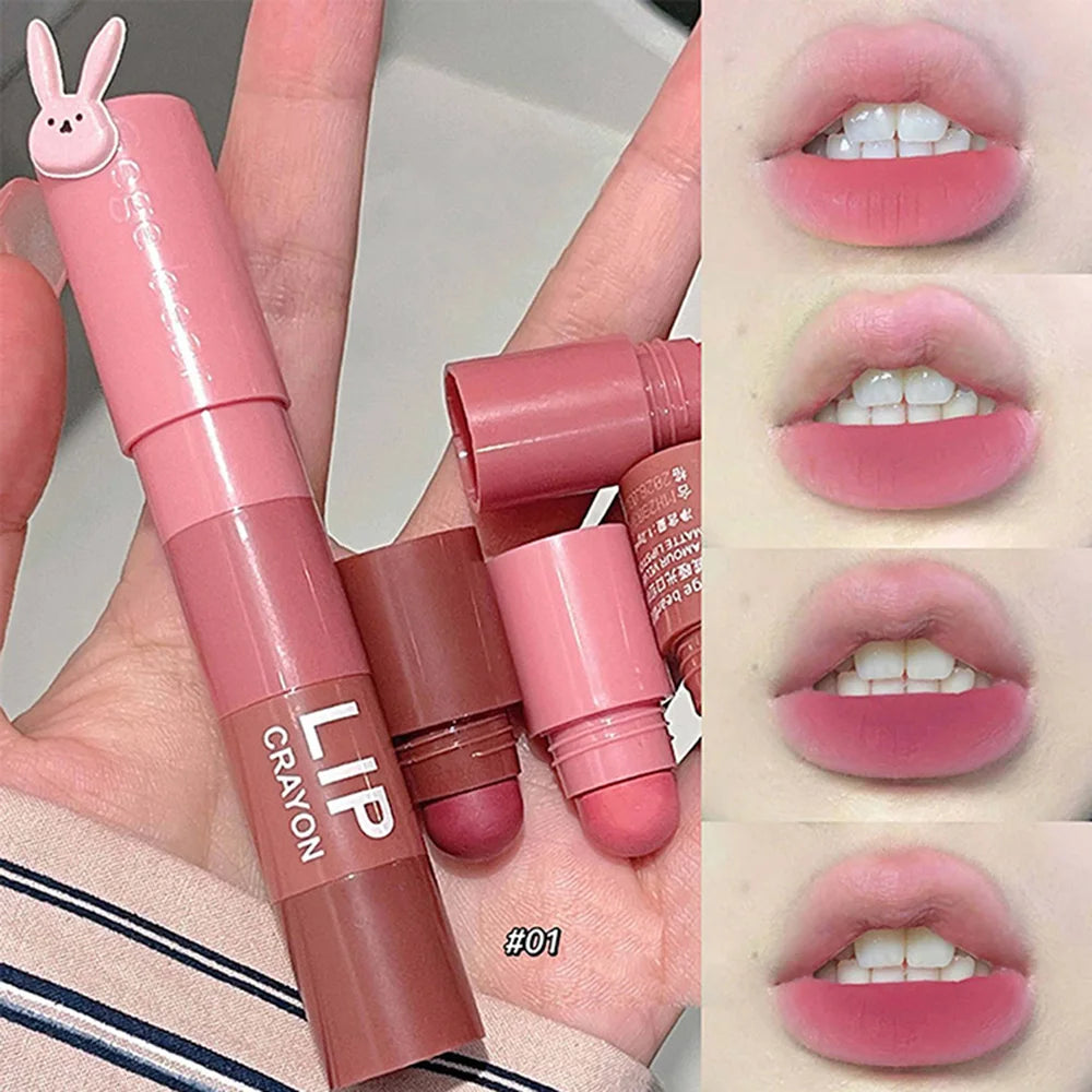 Gege Bear 4 in 1 Velvet Matte Crayon Lipstick Super Stay Makeup Pink Red Long Wear Waterpoof Non-Stick Cup Tiny Lip Stick