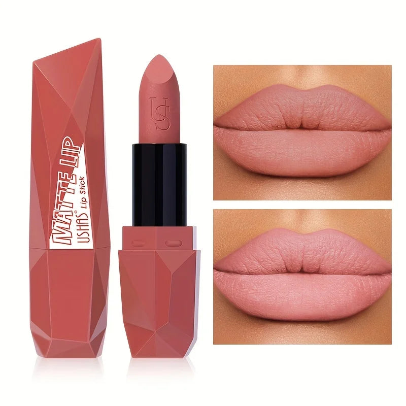 USHAS 6 Color Matte Velvet Nude Lipstick Long-lasting Waterproof Lipstick Moisturizing Brown Pink Lip Makeup