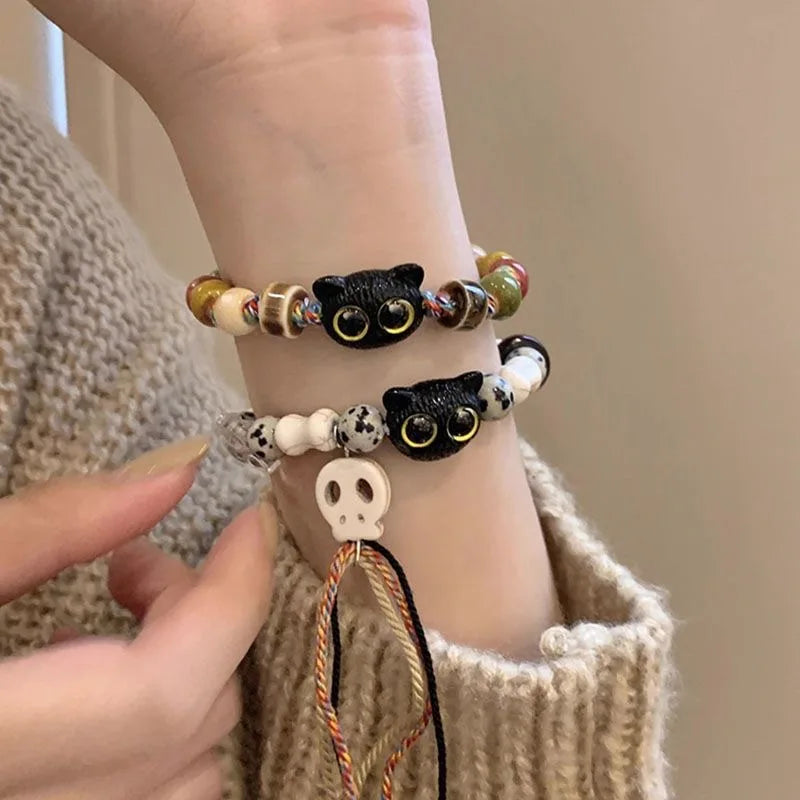 Handmade Adjustable Big Eye Cat Bracelet For Women Men Charm Beads Pet Bracelet Fashion Halloween Gothic Jewelry