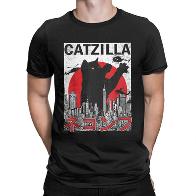 Catzilla Clothes Japanese Cat Kitten Anime T-Shirt Male Female Harajuku Vintage Graphic Tshirts Summer Unisex Streetwear Tops