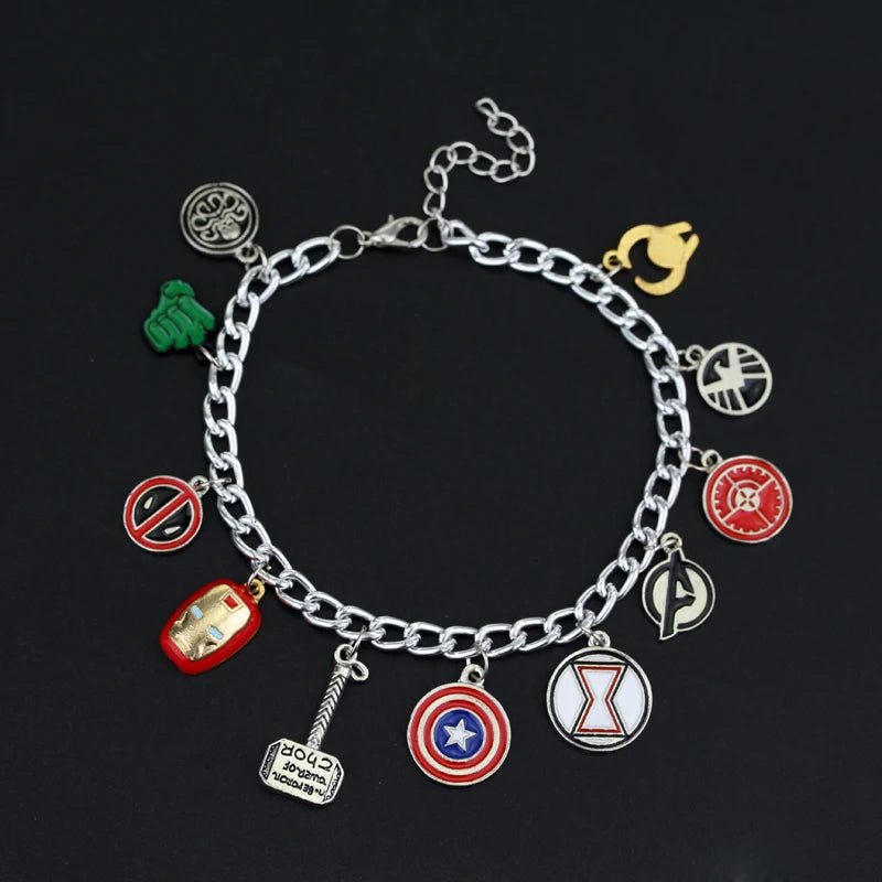 Marvel Movie Jewelry The Avengers Captain America Thor Iron Man Alloy Pendant Hand Woven Rope Bracelet Accessories Gift