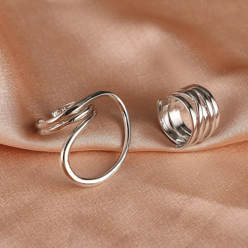 2pcs Women Rings Exaggerated Lines Rings 2024 Fashion Simple Distorted Geometric Party Statement Jewelry Gift