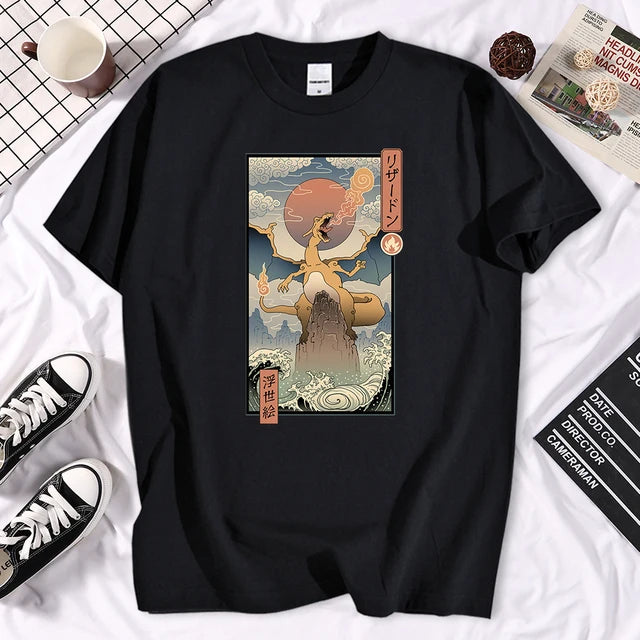 Catzilla Clothes Japanese Cat Kitten Anime T-Shirt Male Female Harajuku Vintage Graphic Tshirts Summer Unisex Streetwear Tops