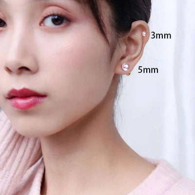 2PCS Stainless Steel Pearl Ear Studs Earrings For Women/Men 3mm 4mm 5mm Tragus Cartilage Piercing Jewelry