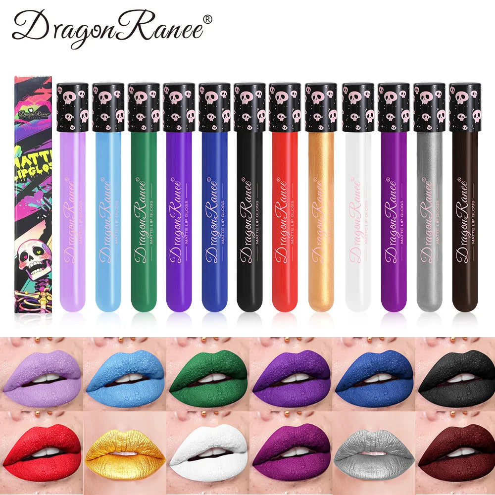 12 Color Halloween Lip Gloss Makeup Black Green Purple Lipstick Christmas Tint Moisturizer Waterproof Matte Lipstick Lip Pigment